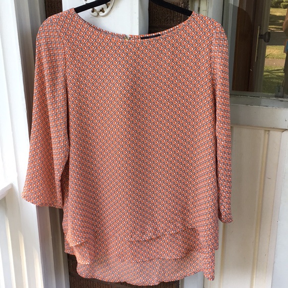 The Limited Tops - 2/20 Limited Orange &Gray Checkered Relaxed Blouse